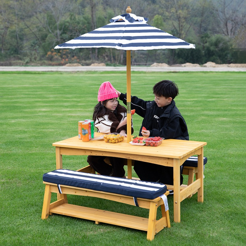 Kids Outdoor Bench With Umbrella - Manufactory Kids Outdoor Lounger Children Garden