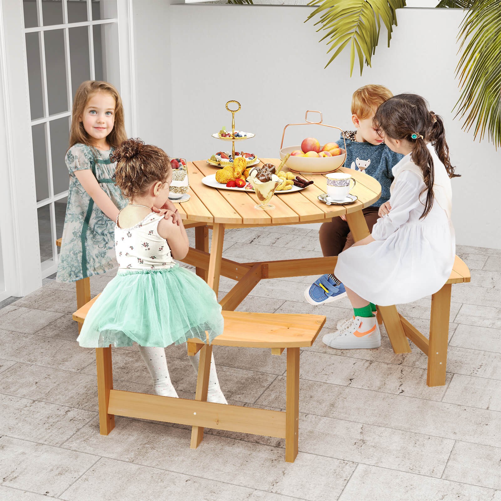 Kids Outdoor Bench With Umbrella - Kids Outdoor Wooden Picnic Table &