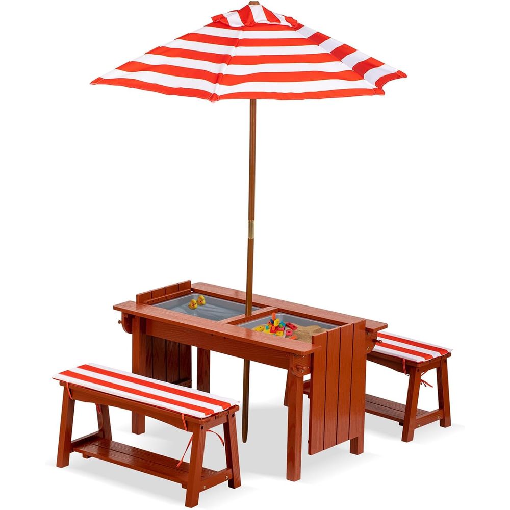 Kids Outdoor Umbrella - Outdoor Wooden Kids Picnic Table Set