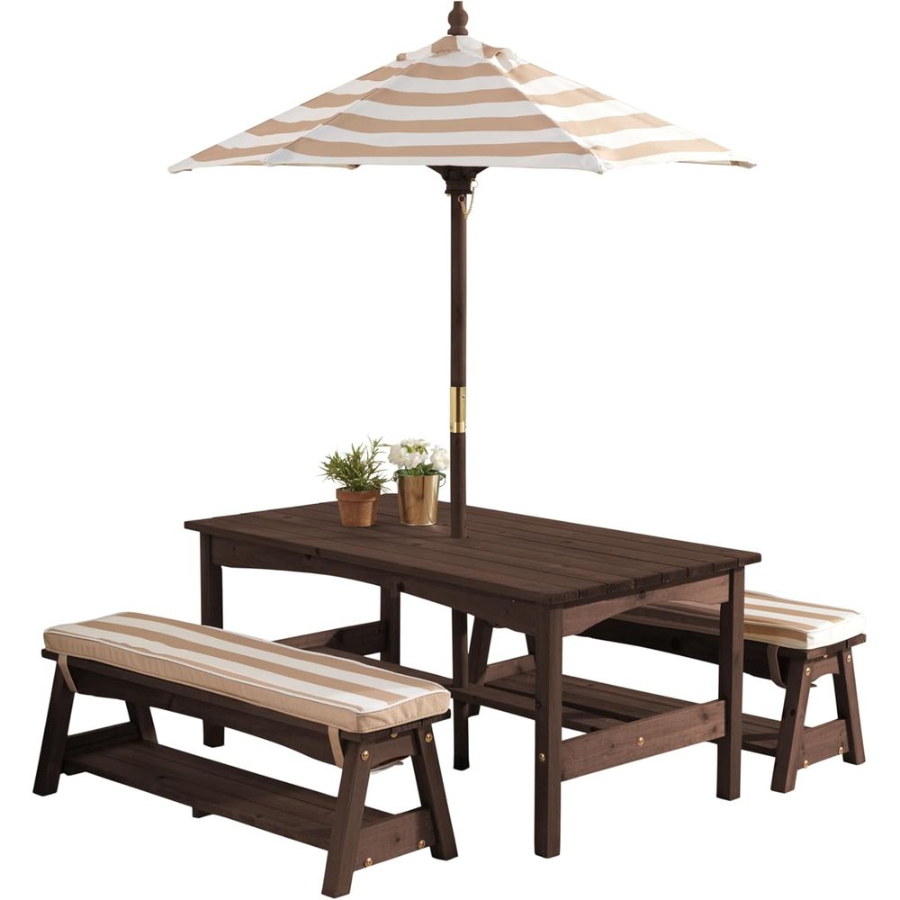 Kids Outdoor Bench With Umbrella - Outdoor Wooden Table & Bench Set