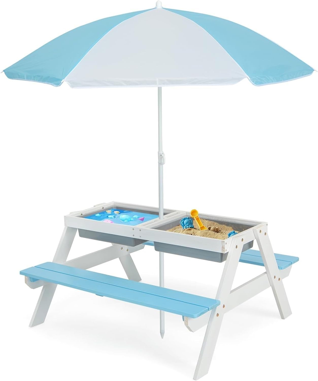 Kids Outdoor Umbrella - Kids Picnic Table, 4 in 1