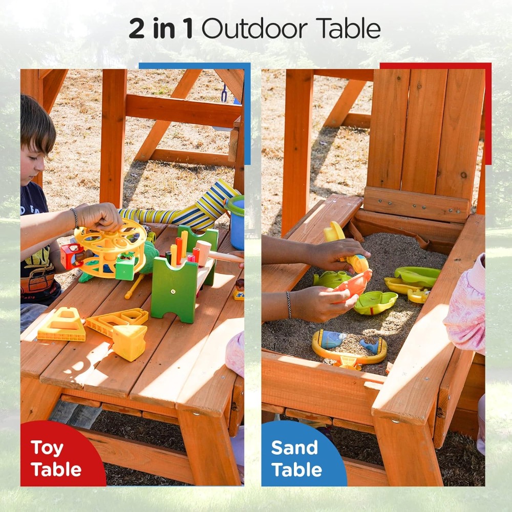 Kids Outdoor Monkey Bar Set - Wooden Swing Sets for Backyard with