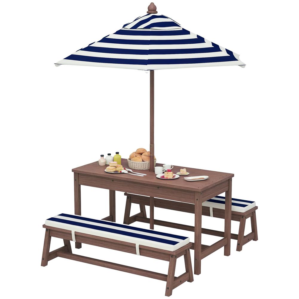 Kids Outdoor Bench With Umbrella - Kids Picnic Table, Outdoor Wooden Table