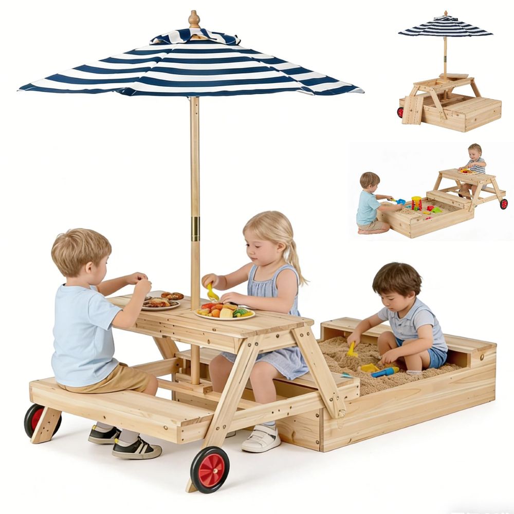 Kids Outdoor Chair And Table - Kids Picnic Table with Sandbox, Fir