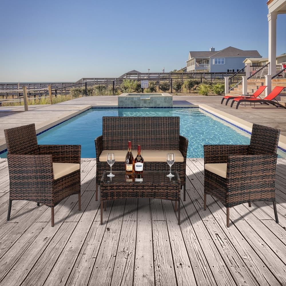 Kids Outdoor Chair And Table - 4 Pieces Outdoor Patio Rattan Wicker