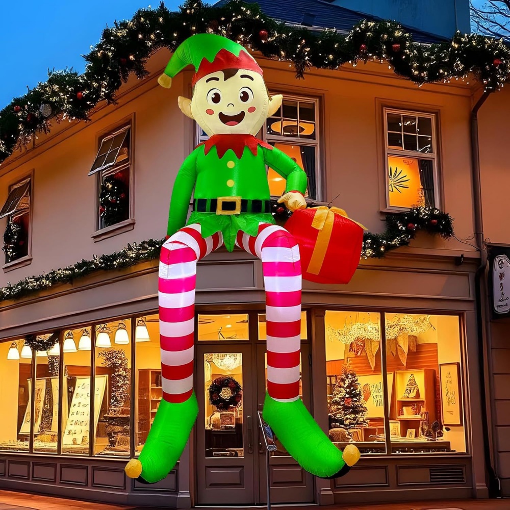 Kids Outdoor Play Equipment - 8FT Christmas Inflatables Sitting Elf Decoration
