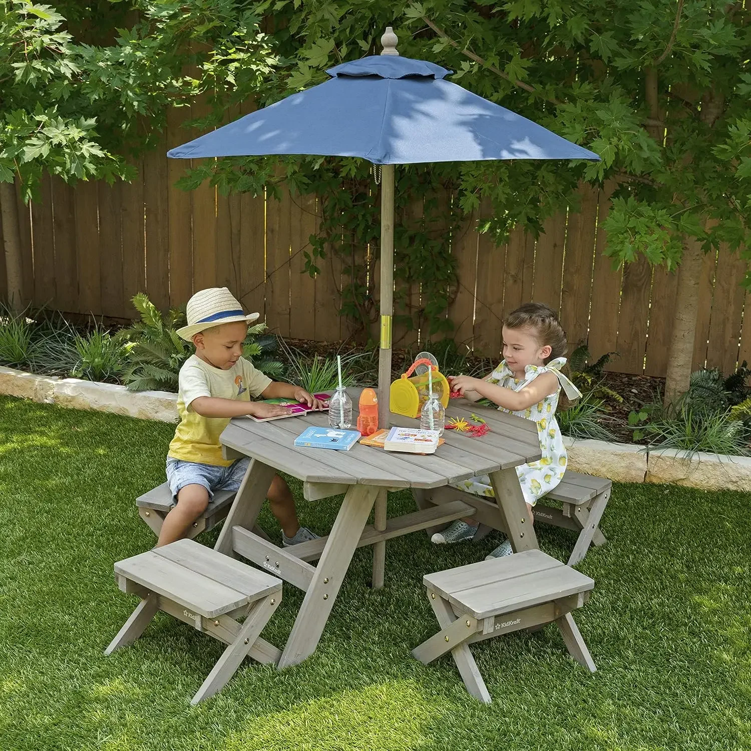 Kids Outdoor Folding Table - A Octagon Table Stools Umbrella Set