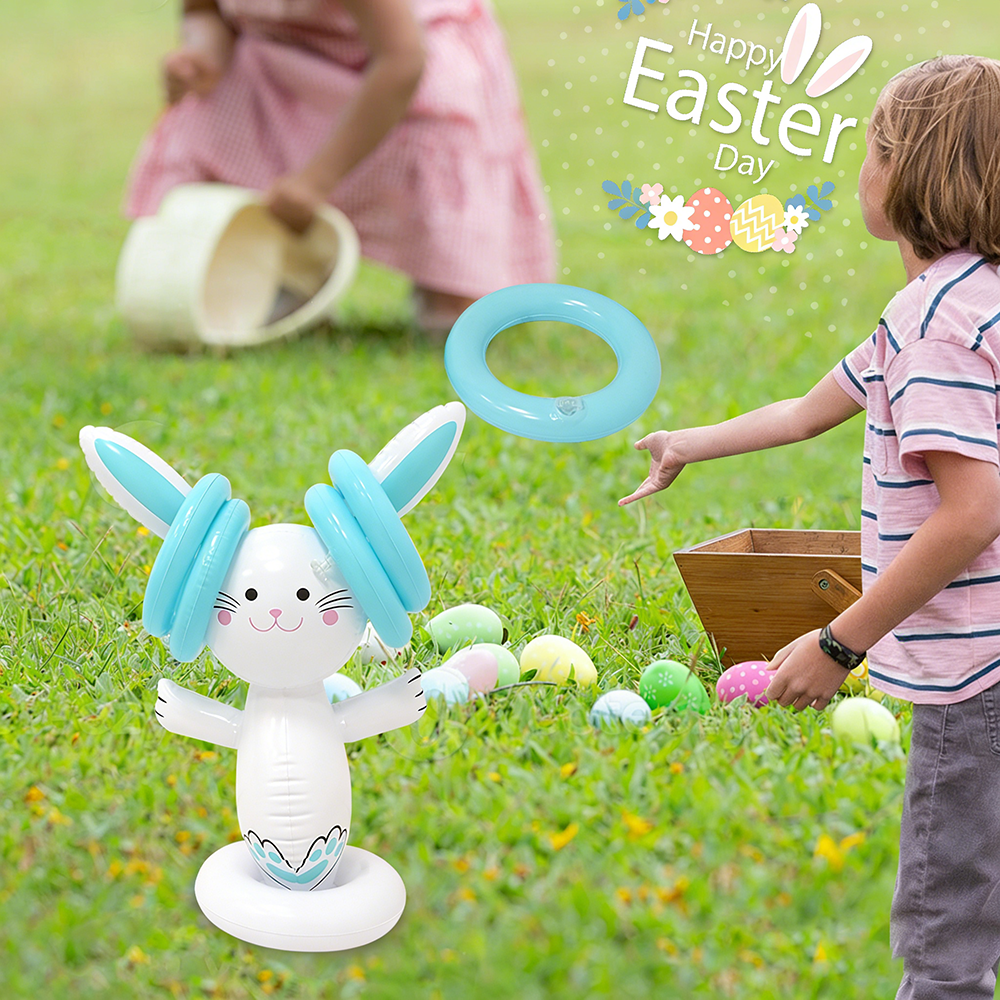 Kids Outdoor Play Equipment - Easter Inflatable Bunny Ring Toss Game