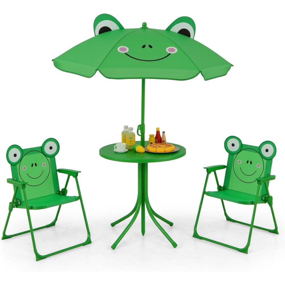 Kids Outdoor Folding Table - Green Height-Adjustable Kids Picnic Table with