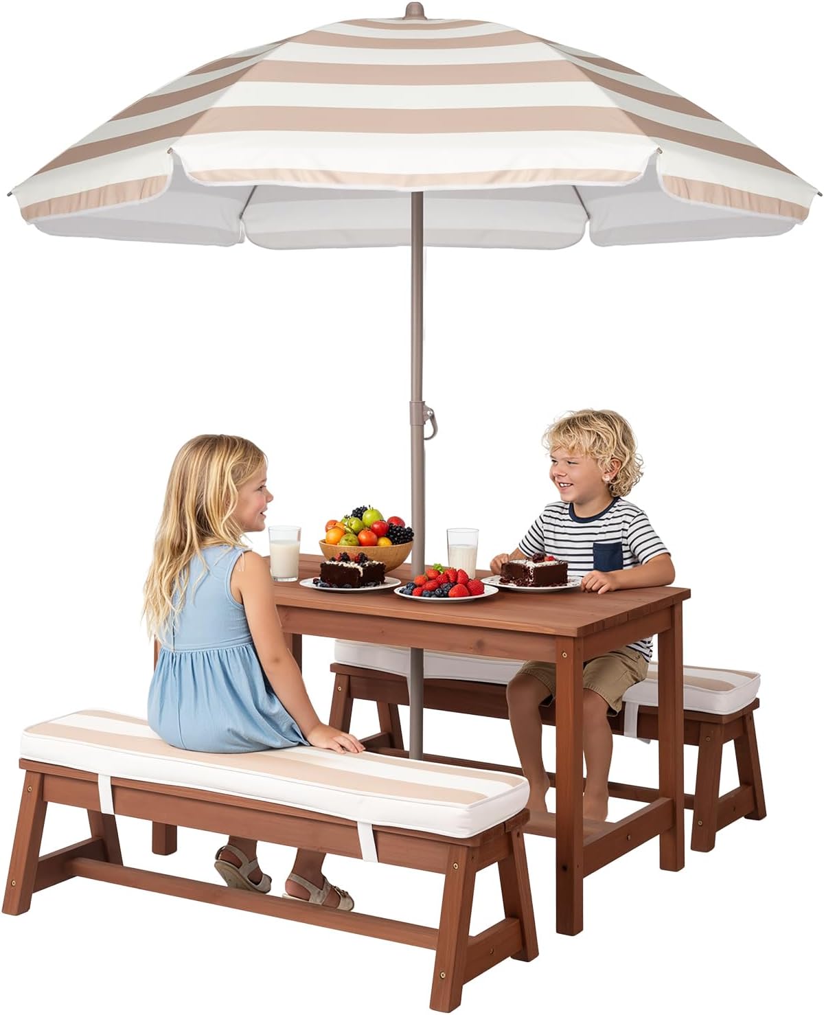 Kids Outdoor Bench With Umbrella - Kids Picnic Table Outdoor Wooden Table