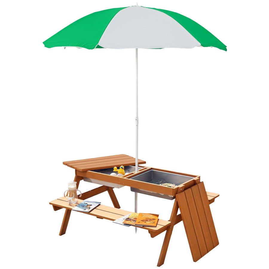 Kids Outdoor Bench With Umbrella - Kids 3 in 1 Sand and