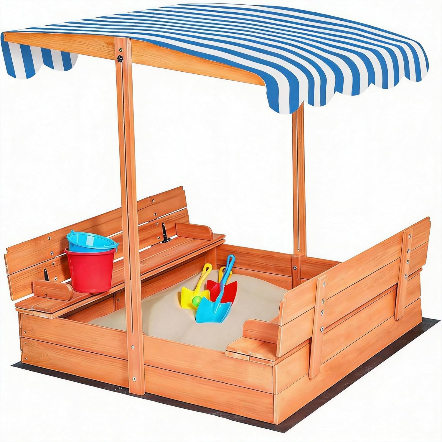 Kids Outdoor Wooden Playset - Kids Wooden Sandbox with Cover, Foldable