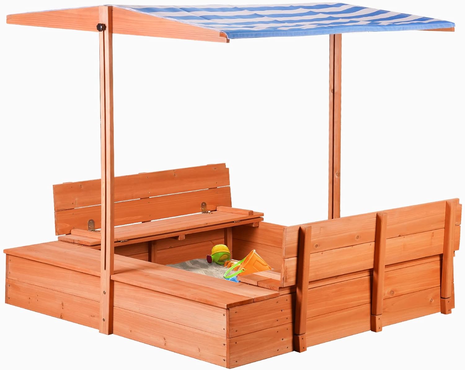 Kids Outdoor Play Equipment - Wooden Sandbox with Cover and Storage