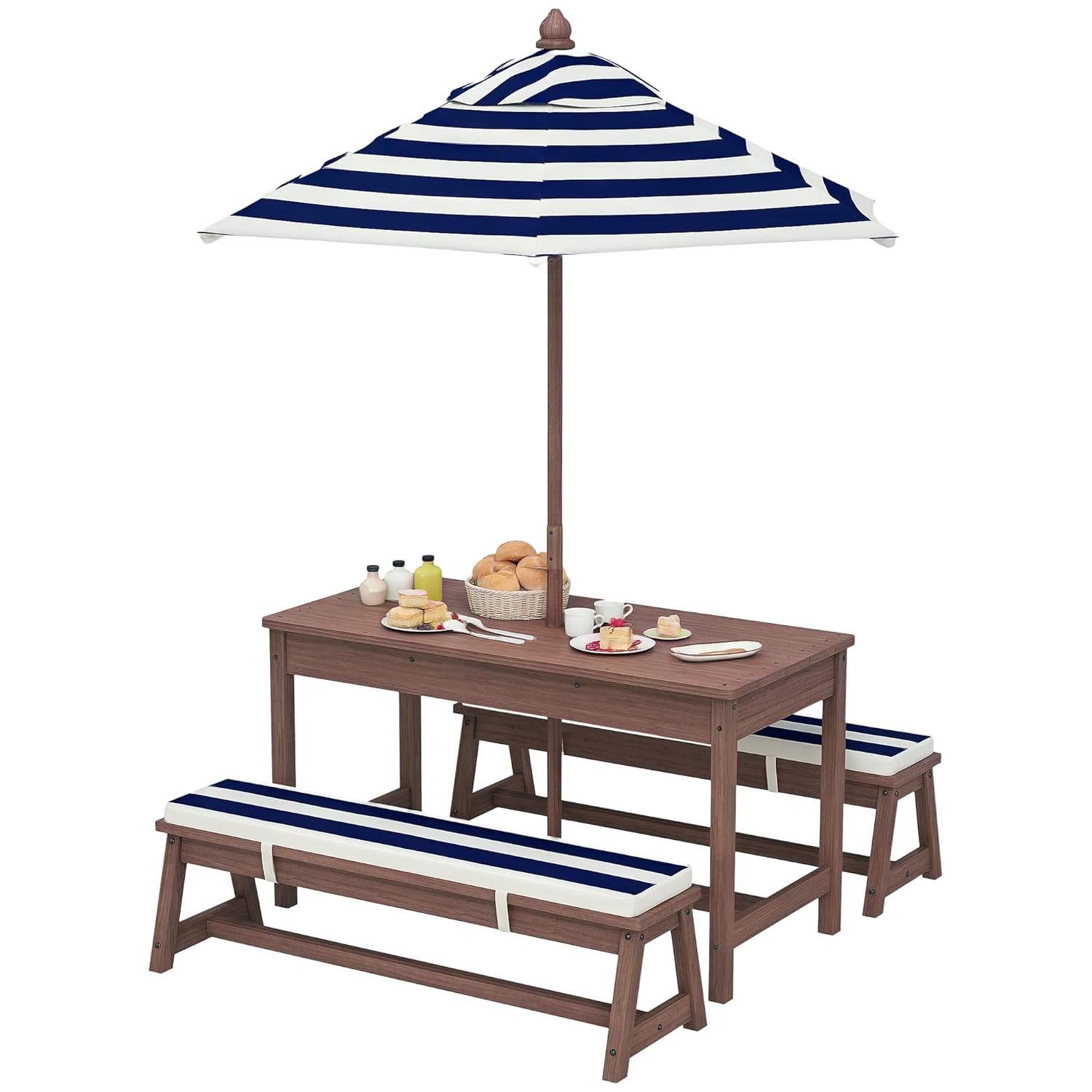 Kids Outdoor Bench With Umbrella - Wooden Kids Picnic Table & Bench