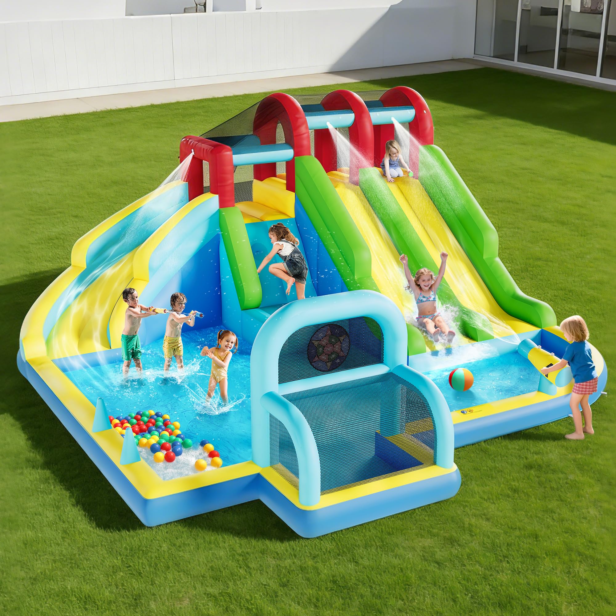 Kids Outdoor Wendy House - 14.4x12.8FT Inflatable Bounce House With Blower