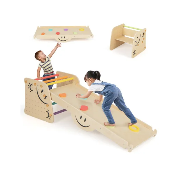 Kids Outdoor Wooden Playset - Wooden Triangle Climber Play Set with