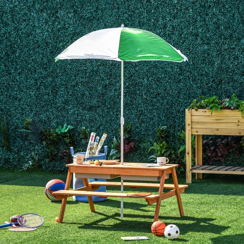 Kids Outdoor Bench With Umbrella - 3 in 1 Kids Picnic Table