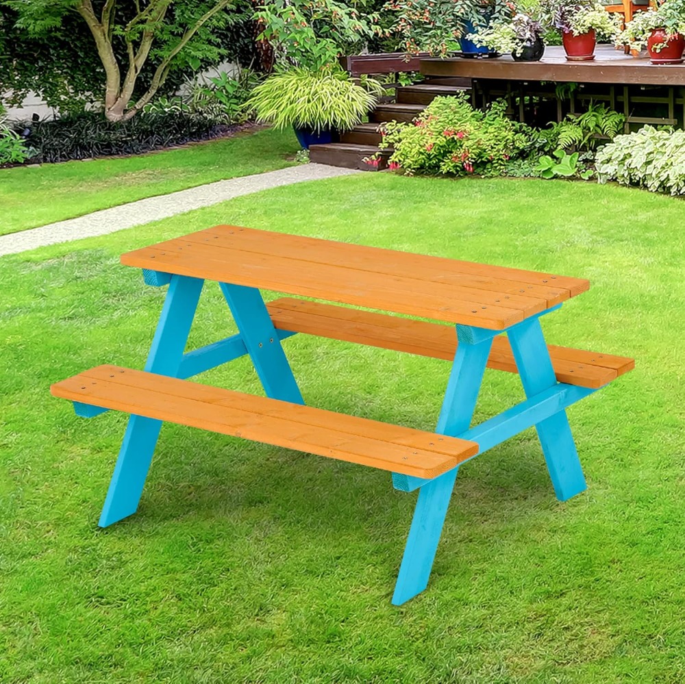Wooden Picnic Table & Chair Be - Kids Outdoor Wooden Playset avaliação e preço