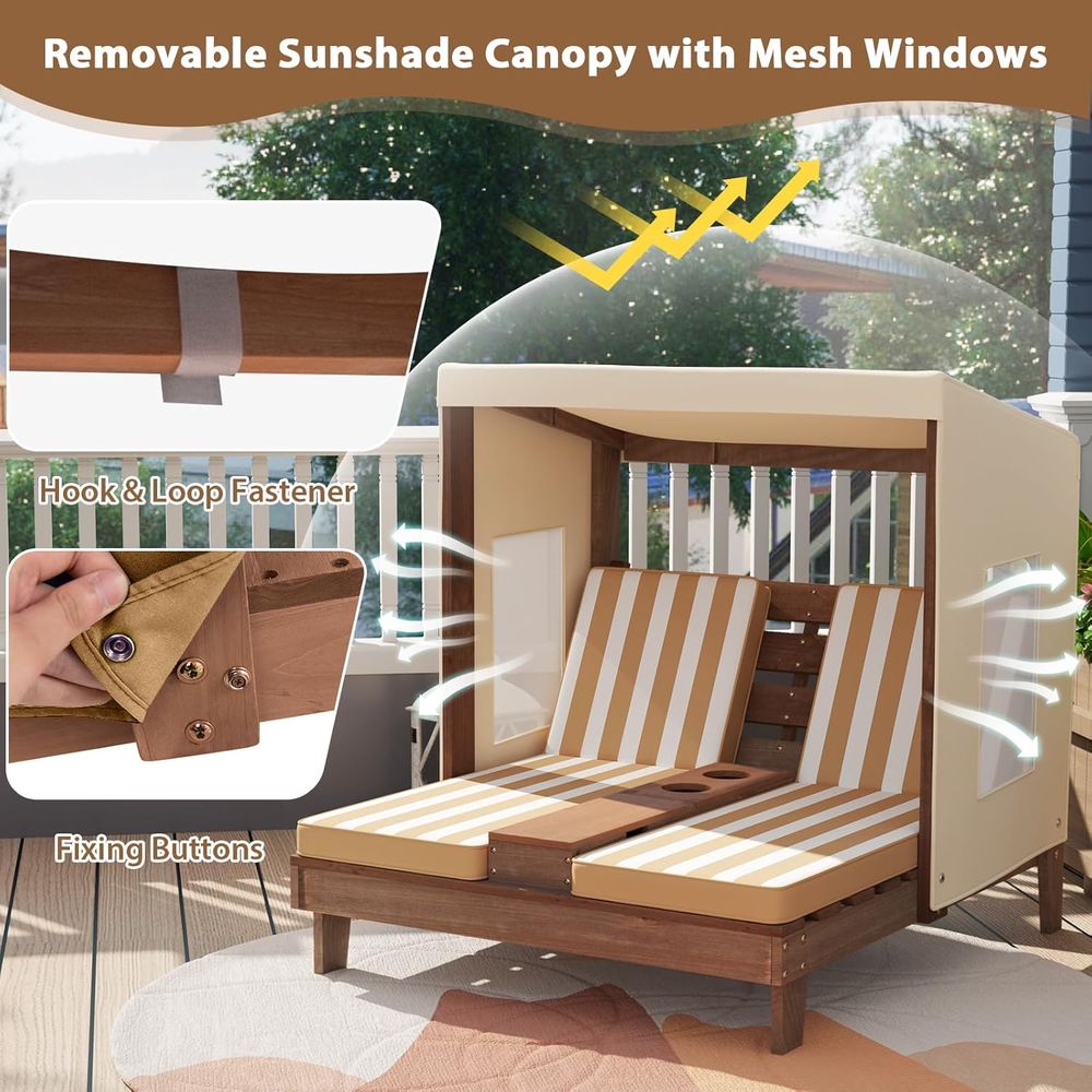 Double Seat Wooden Chaise Loun - Kids Outdoor Lounge Furniture avaliação e preço