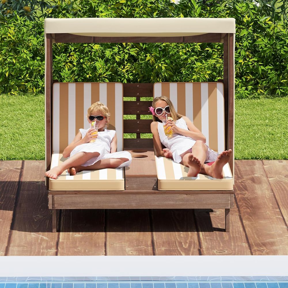 Double Seat Wooden Chaise Loun - Kids Outdoor Lounge Furniture avaliação e preço