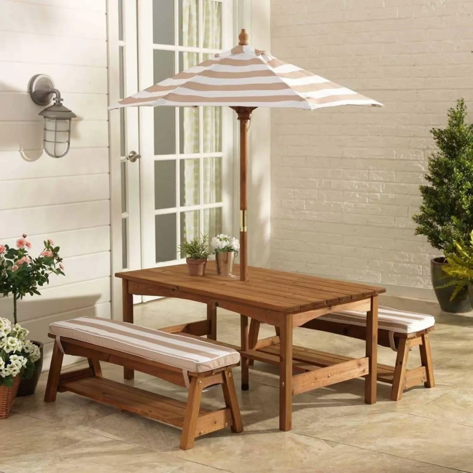 For Outdoor Wooden Table & Ben - Kids Outdoor Bench With Umbrella avaliação e preço