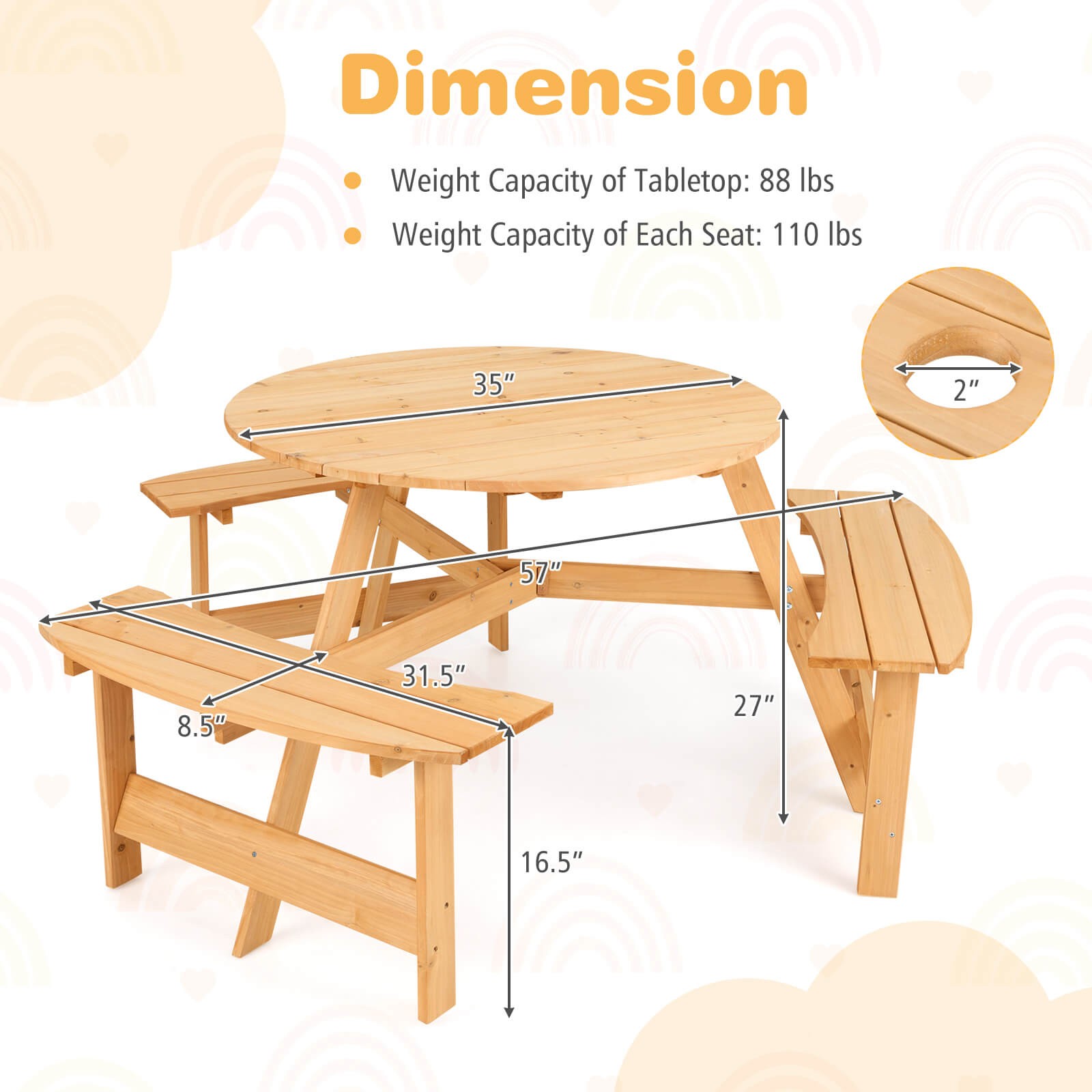 Kids Outdoor Wooden Picnic Tab - Kids Outdoor Bench With Umbrella avaliação e preço