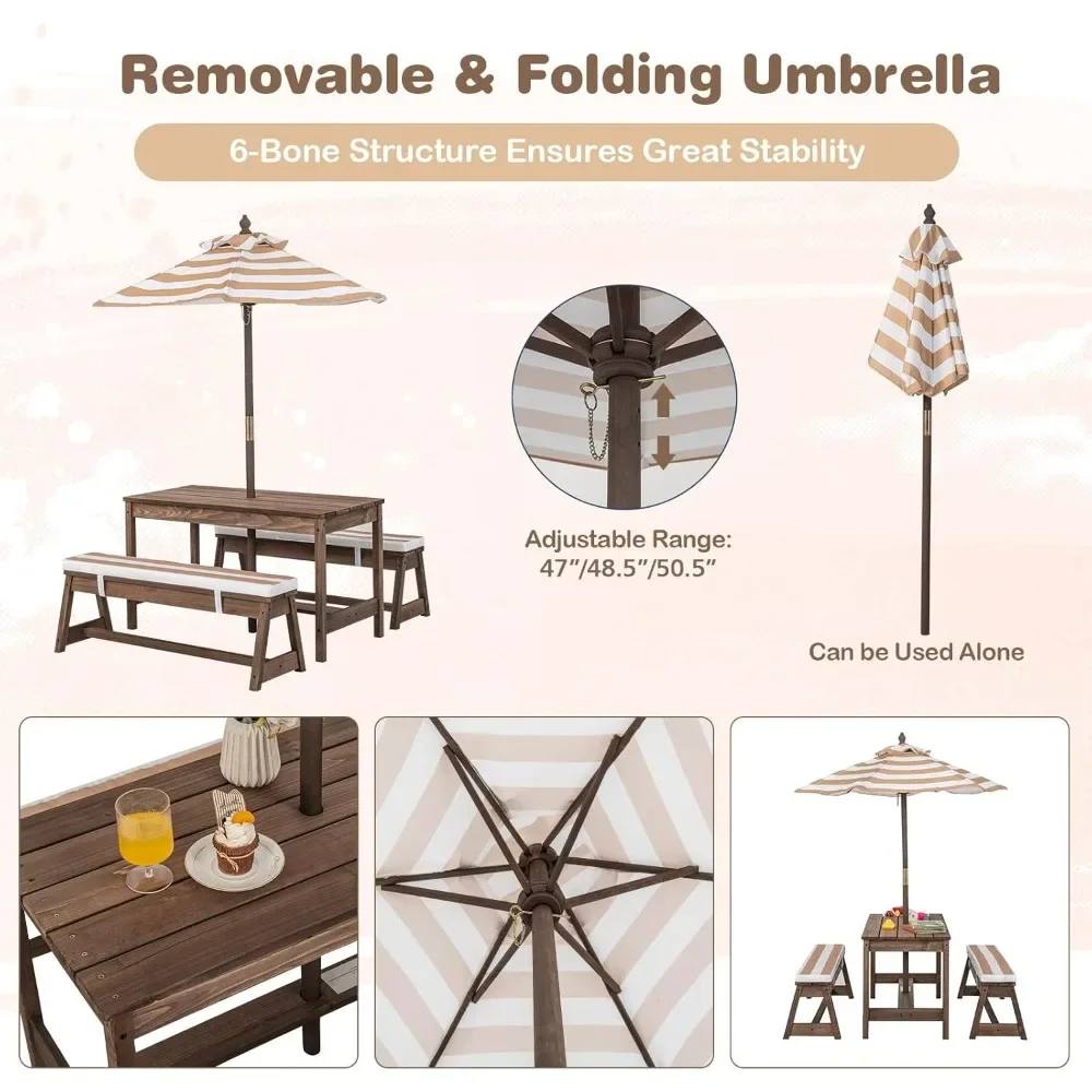 Kids Picnic Table, Outdoor Woo - Kids Outdoor Bench With Umbrella avaliação e preço