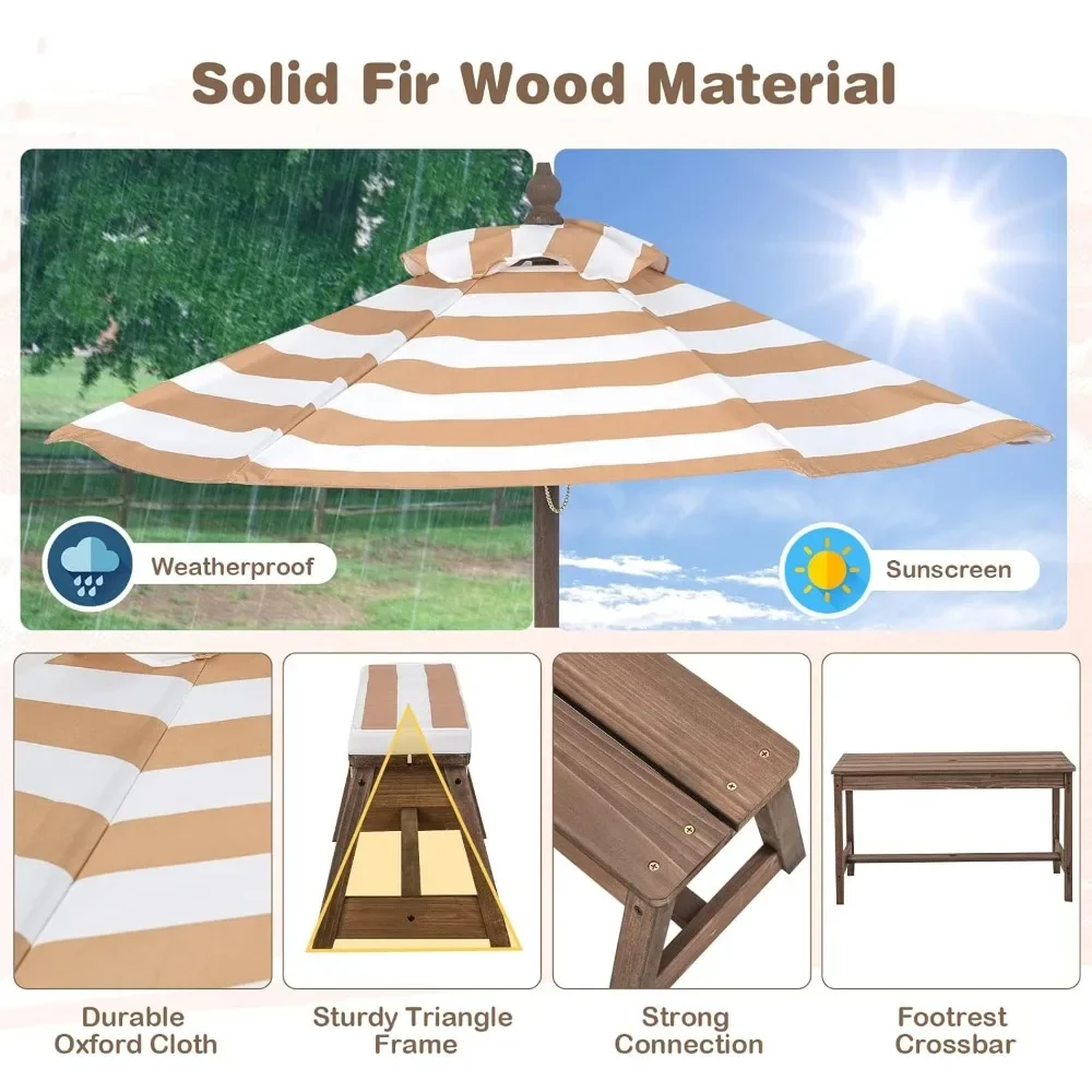 Kids Picnic Table, Outdoor Woo - Kids Outdoor Bench With Umbrella avaliação e preço