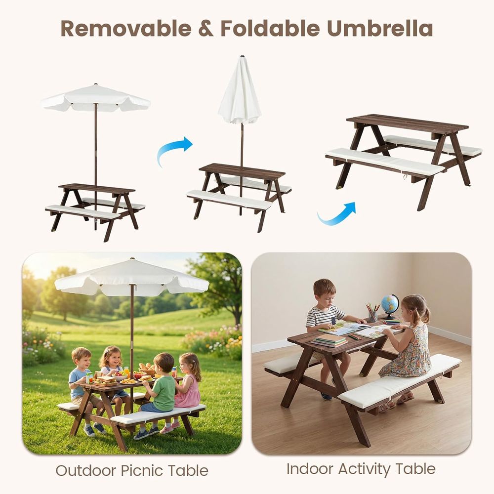 Outdoor Wooden Kids Picnic Tab - Kids Outdoor Umbrella avaliação e preço