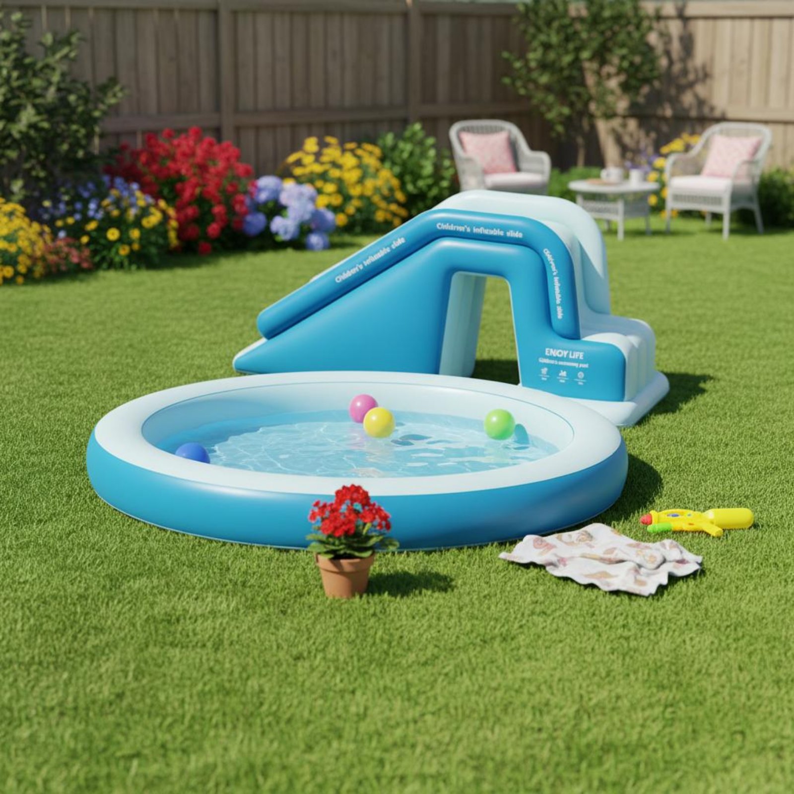 Inflatable Pool Slide Foldable - Kids Outdoor Water Toys avaliação e preço