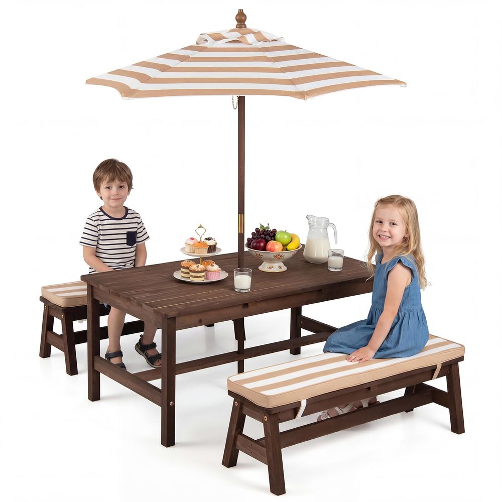 Kids Picnic Table, Fir Wood To - Kids Outdoor Bench With Umbrella avaliação e preço