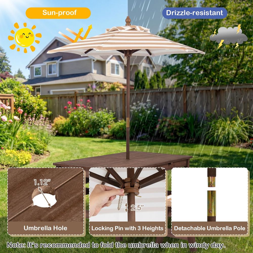 Kids Picnic Table, Fir Wood To - Kids Outdoor Bench With Umbrella avaliação e preço