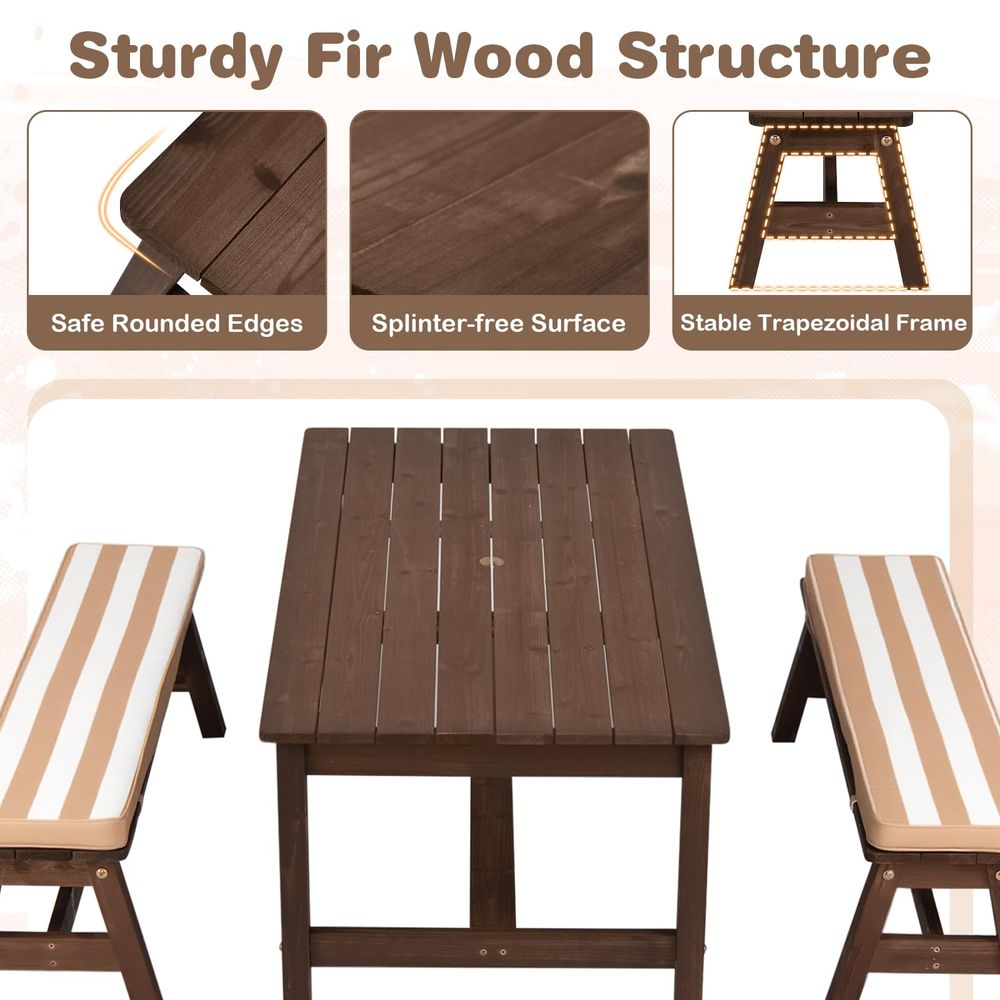 Kids Picnic Table, Fir Wood To - Kids Outdoor Bench With Umbrella avaliação e preço
