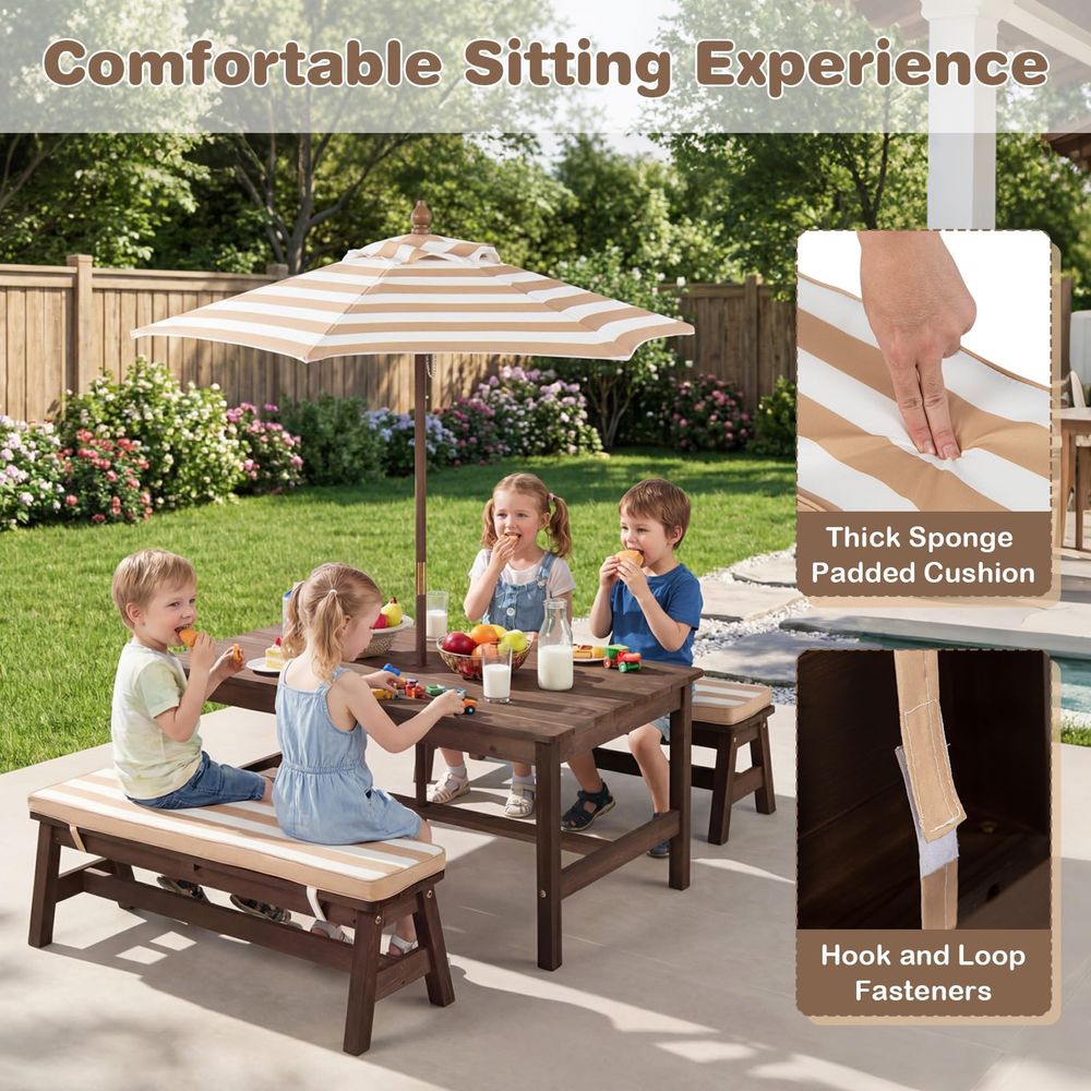 Kids Picnic Table, Fir Wood To - Kids Outdoor Bench With Umbrella avaliação e preço