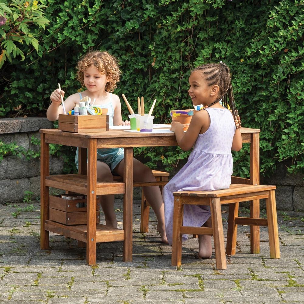 Kids Outdoor Crat Table and 2  - Kids Outdoor Wooden Playset avaliação e preço