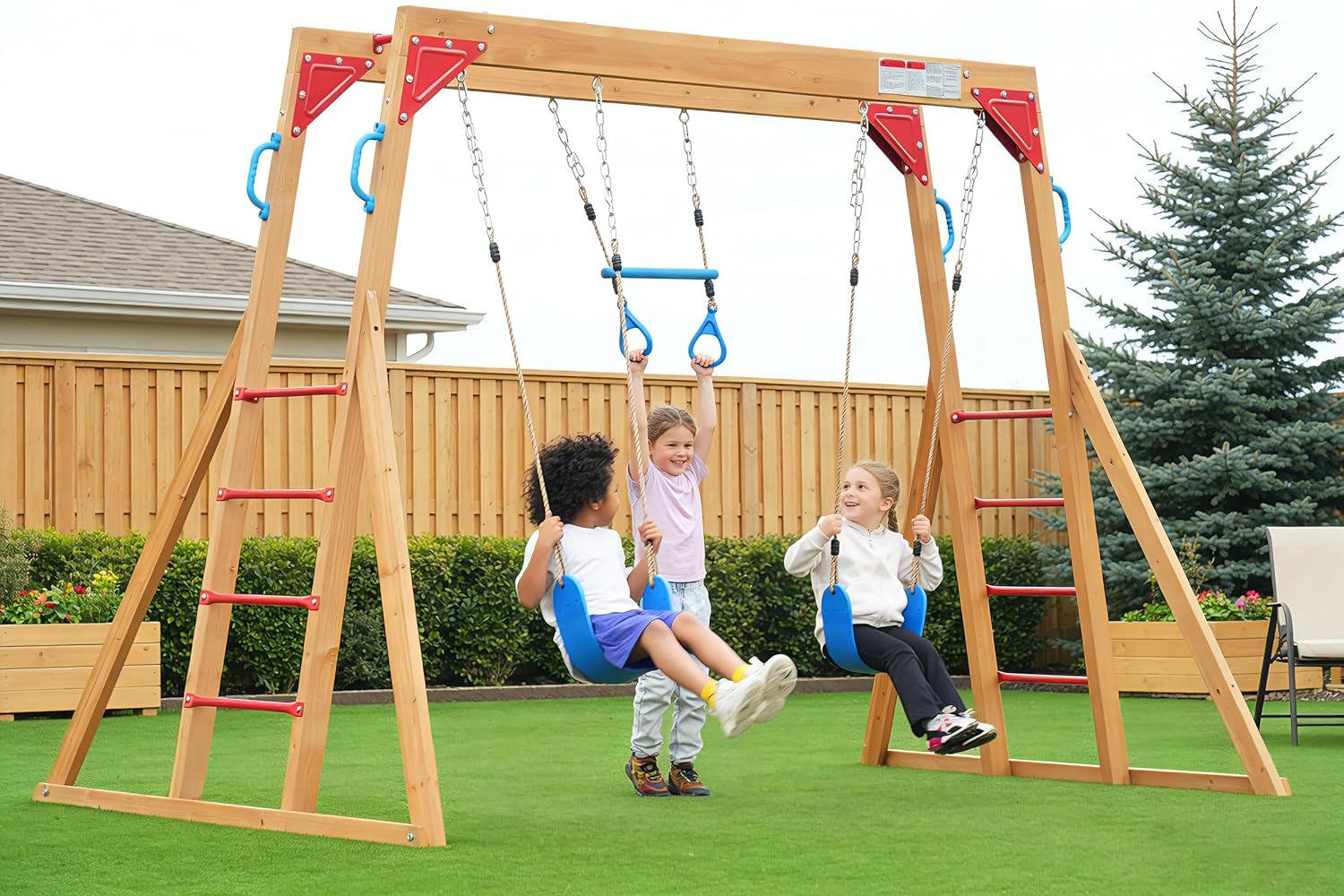 Dolphin Playground Wood Swing  - Kids Outdoor Monkey Bar Set avaliação e preço
