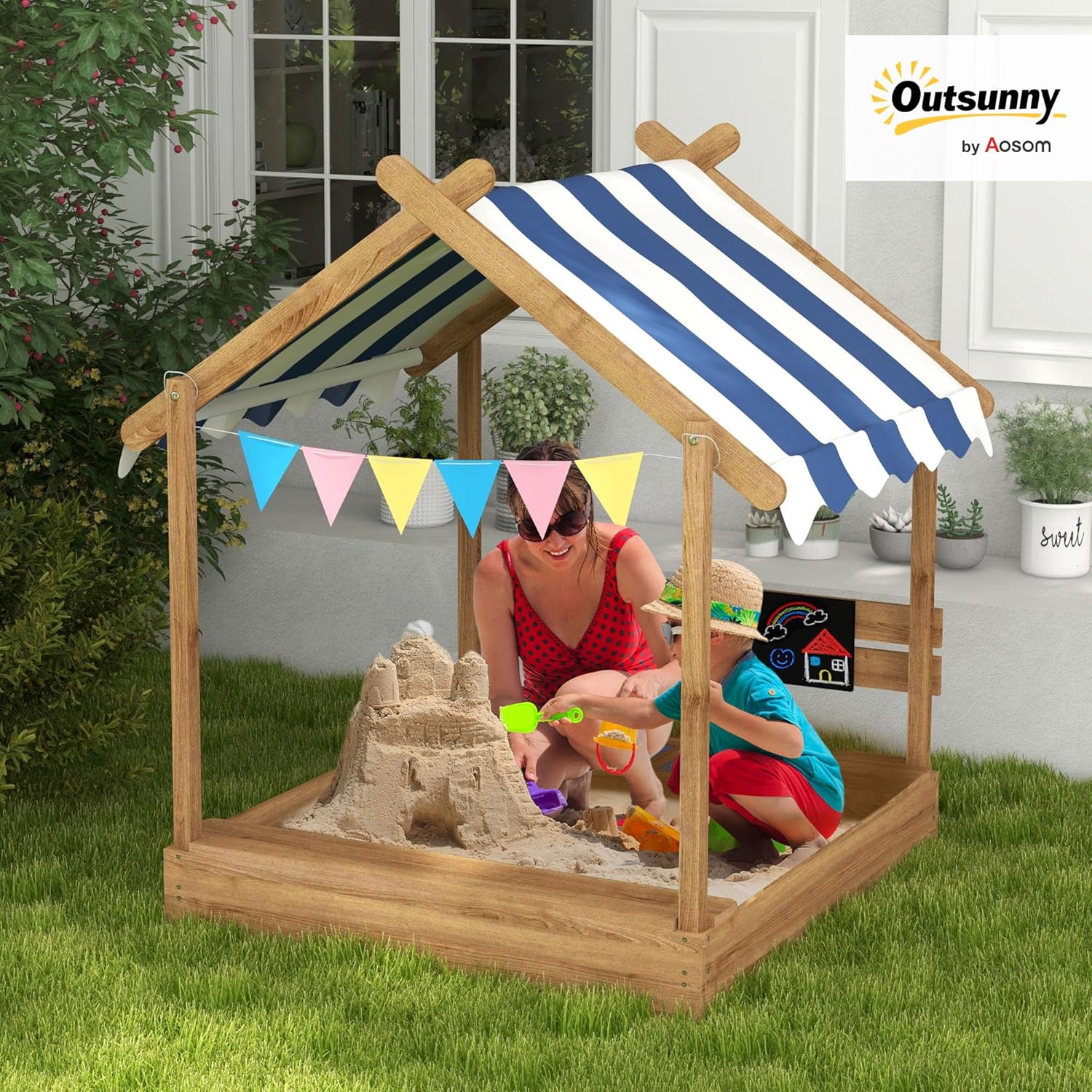 Wooden Sandbox Canopy Kids San - Kids Outdoor Wooden Playset avaliação e preço