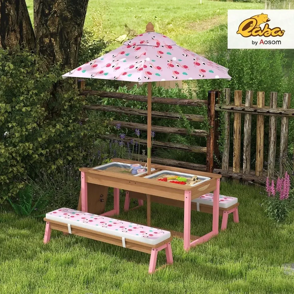Wooden Picnic Table Set with U - Kids Outdoor Umbrella avaliação e preço