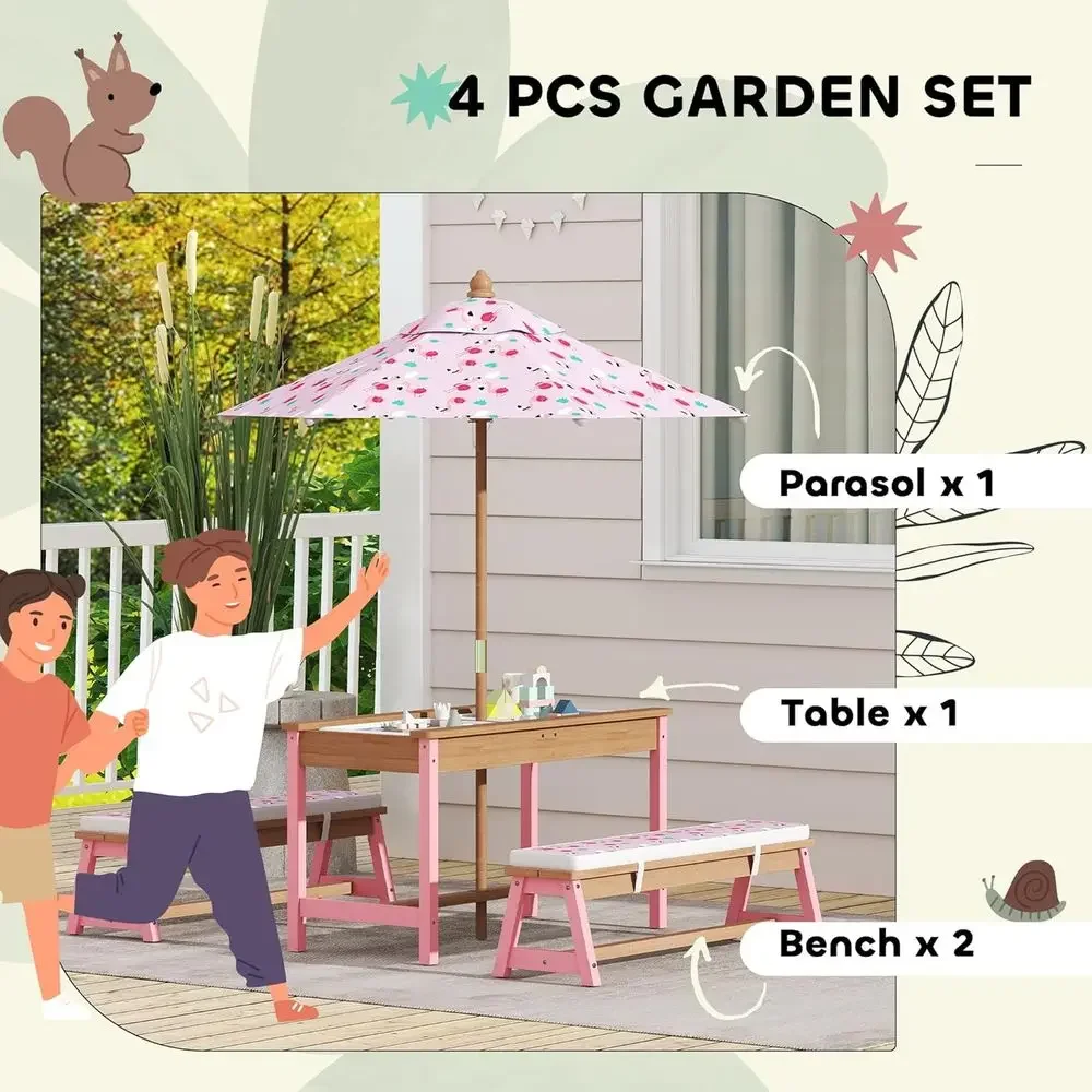 Wooden Picnic Table Set with U - Kids Outdoor Umbrella avaliação e preço