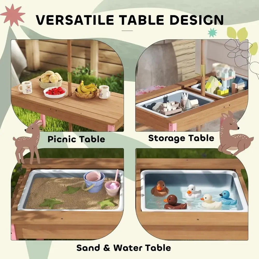 Wooden Picnic Table Set with U - Kids Outdoor Umbrella avaliação e preço