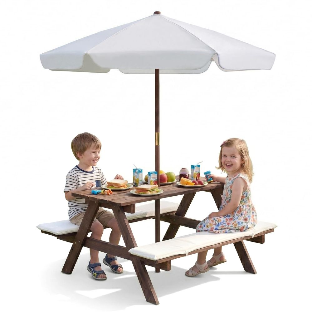 Kids Picnic Table, Outdoor Woo - Kids Outdoor Bench With Umbrella avaliação e preço