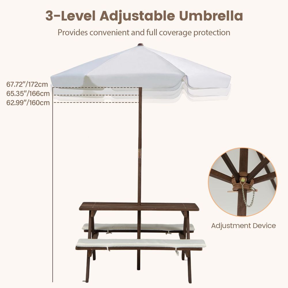 Kids Picnic Table, Outdoor Woo - Kids Outdoor Bench With Umbrella avaliação e preço