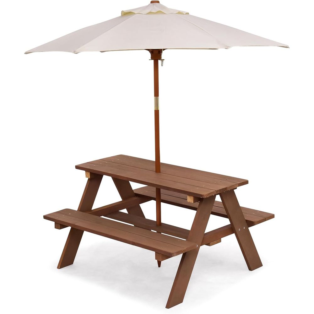 Wooden Kids Picnic Table and B - Kids Outdoor Bench With Umbrella avaliação e preço