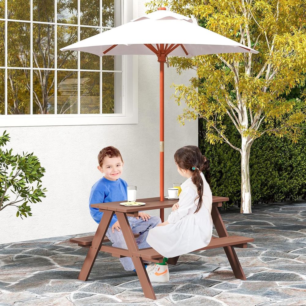 Wooden Kids Picnic Table and B - Kids Outdoor Bench With Umbrella avaliação e preço