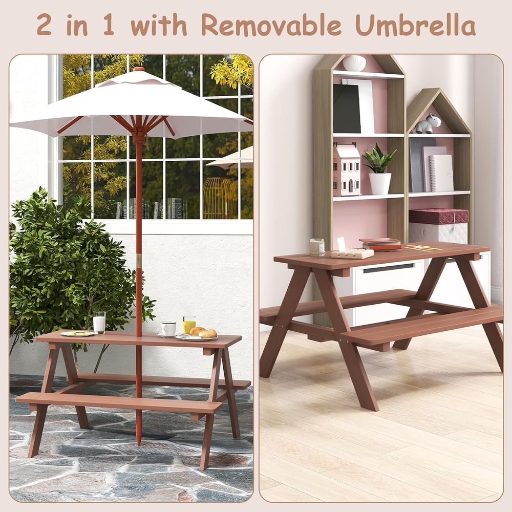 Wooden Kids Picnic Table and B - Kids Outdoor Bench With Umbrella avaliação e preço
