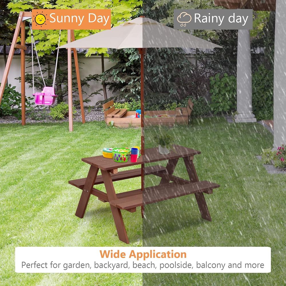 Wooden Kids Picnic Table and B - Kids Outdoor Bench With Umbrella avaliação e preço