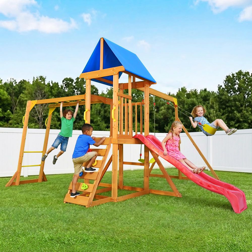 Wooden Swing Sets for Backyard - Kids Outdoor Monkey Bar Set avaliação e preço