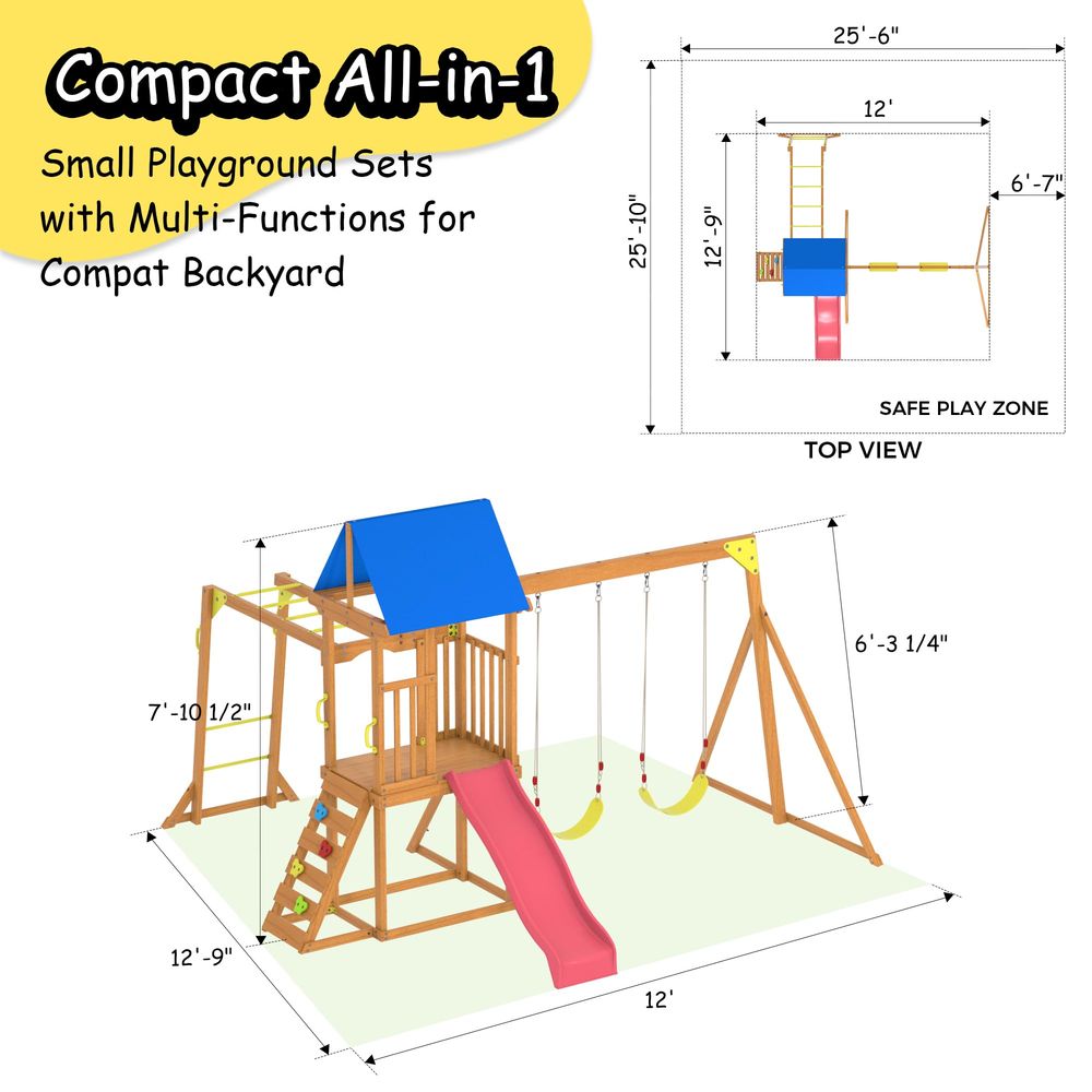 Wooden Swing Sets for Backyard - Kids Outdoor Monkey Bar Set avaliação e preço