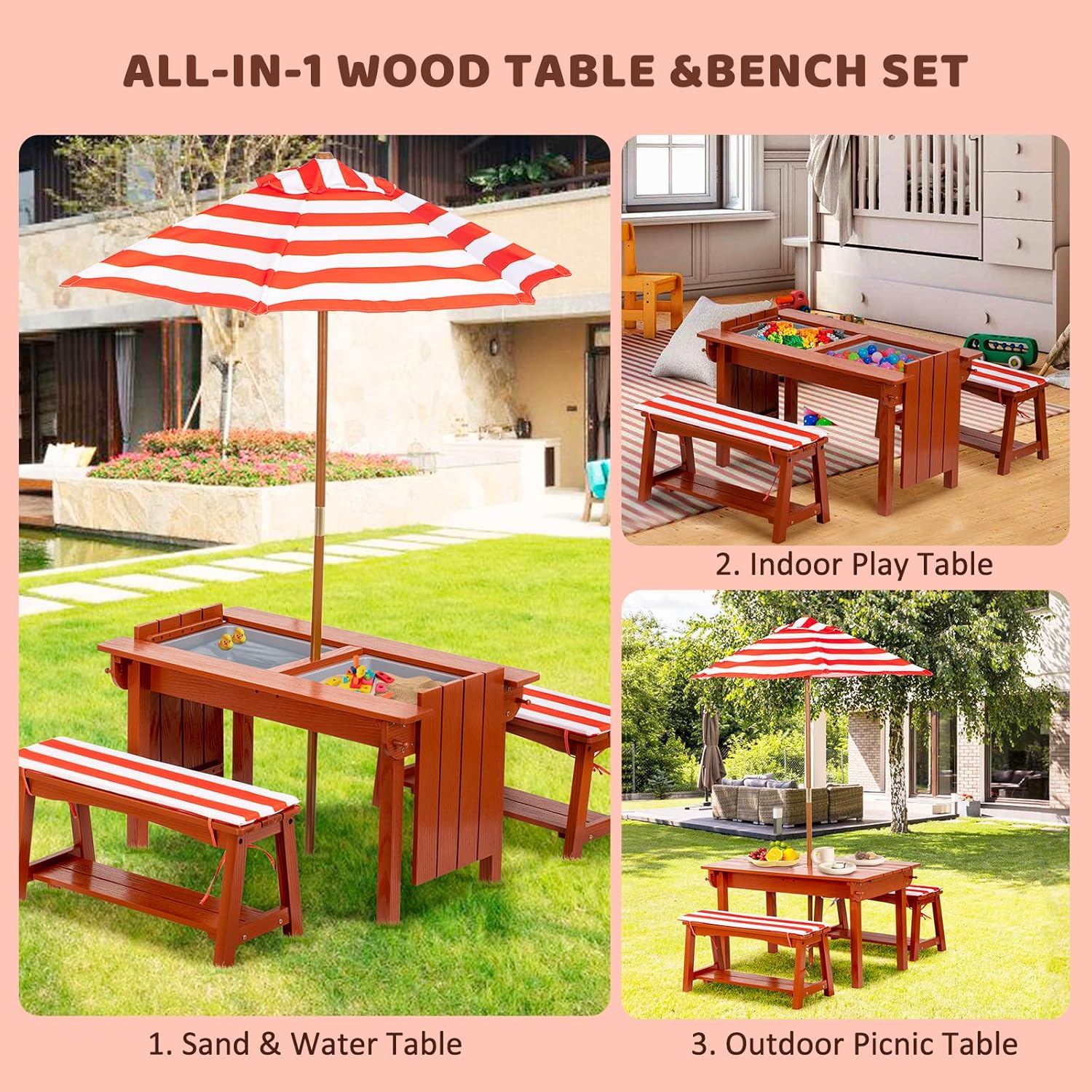 Kids Picnic Table with Umbrell - Kids Outdoor Bench With Umbrella avaliação e preço