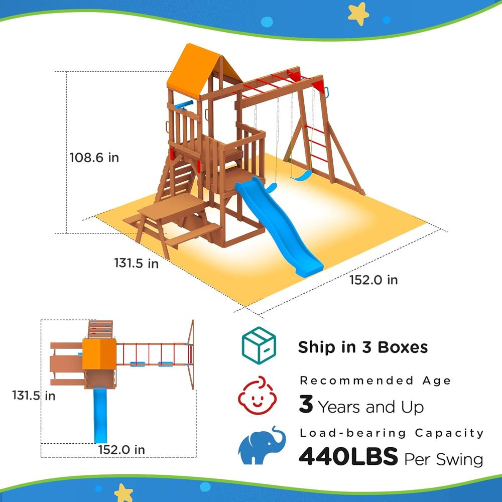 Dohin Playground Wooden Swing  - Kids Outdoor Monkey Bar Set avaliação e preço